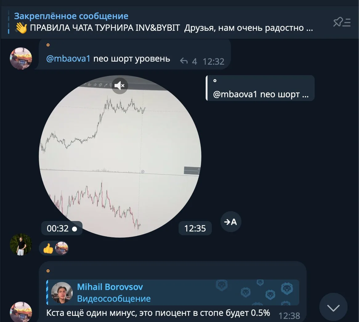 скриншот переписки в мессенджере с отзывом о результатах обучения трейдингу в академии INV