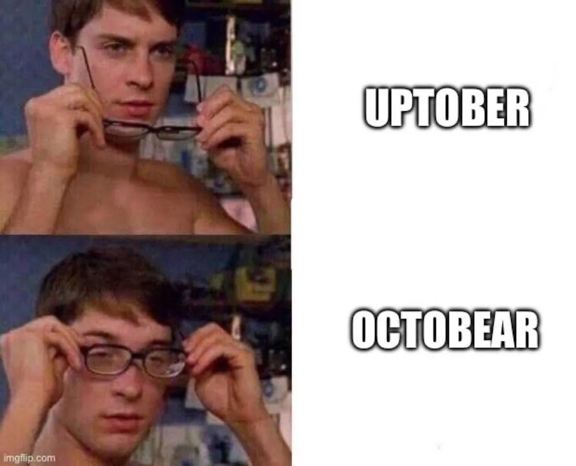Мем про UPTOBER и OCTOBEAR как шутливый пример настроений на крипторынке