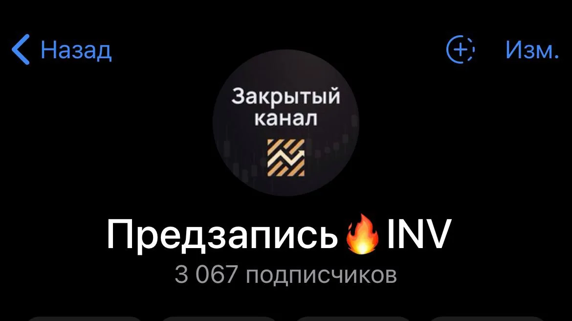 Скриншот закрытого канала «Предзапись INV» с числом подписчиков как пример живого сообщества на курсе